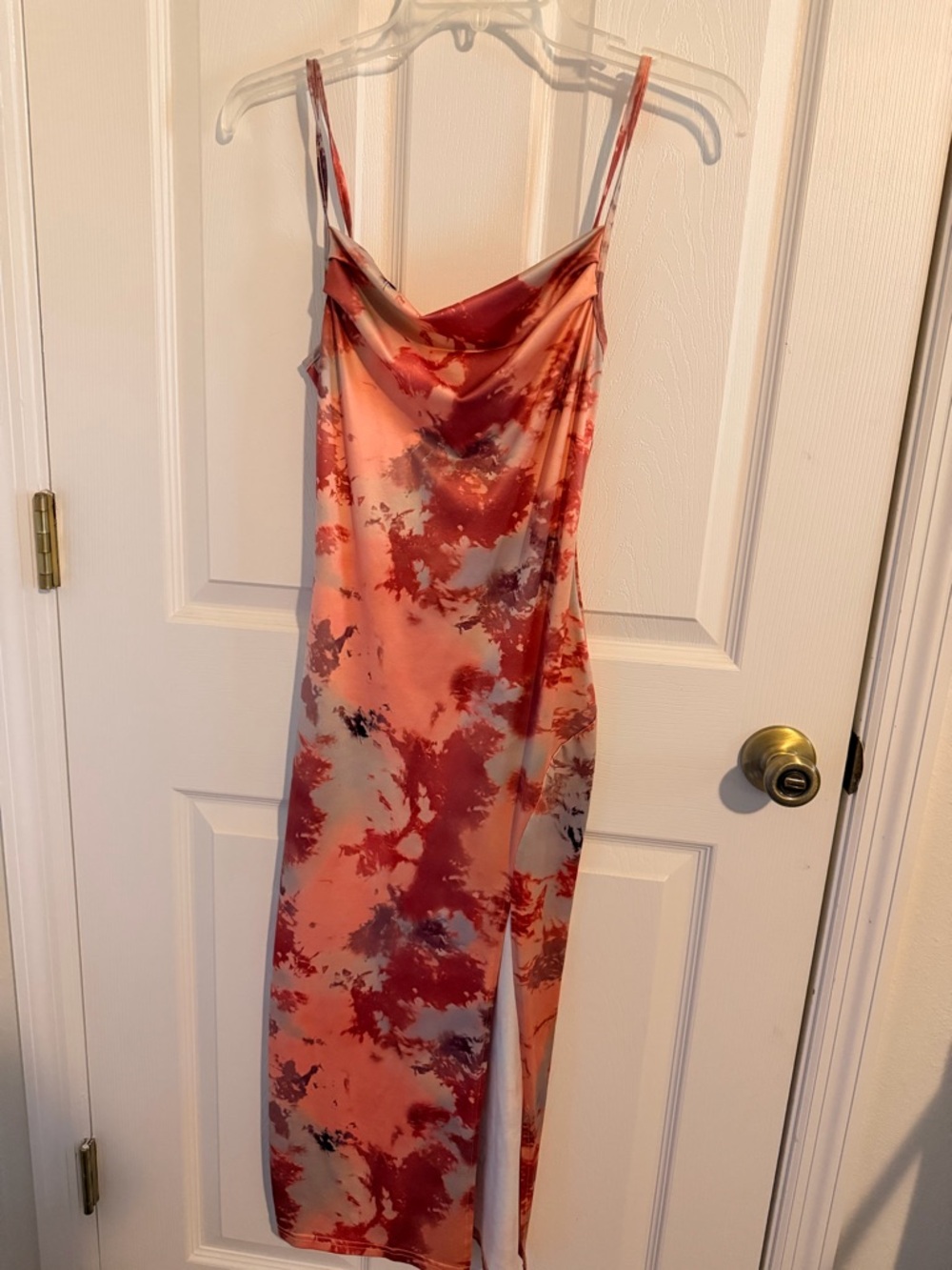 SHEIN Peach & Coral Tie-Dye Slip Dress